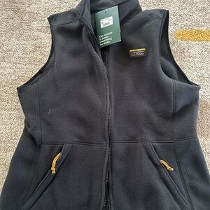 L.L. Bean Black Fleece Vest with Yellow Accents